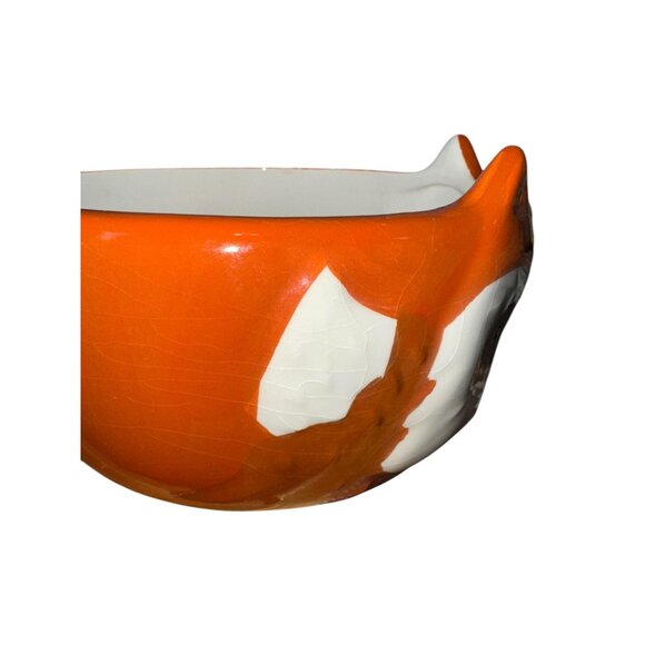 Fox-Shaped Orange & White Earthenware Bowl - Picture 9 of 9